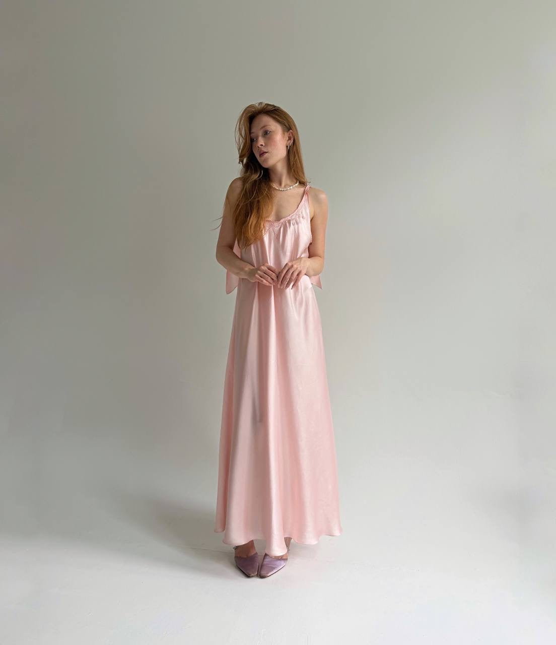 Vintage 100% pure silk pink long dress