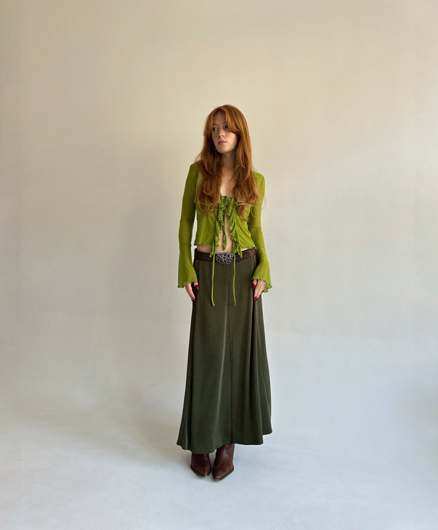 Vintage elastic green maxi skirt