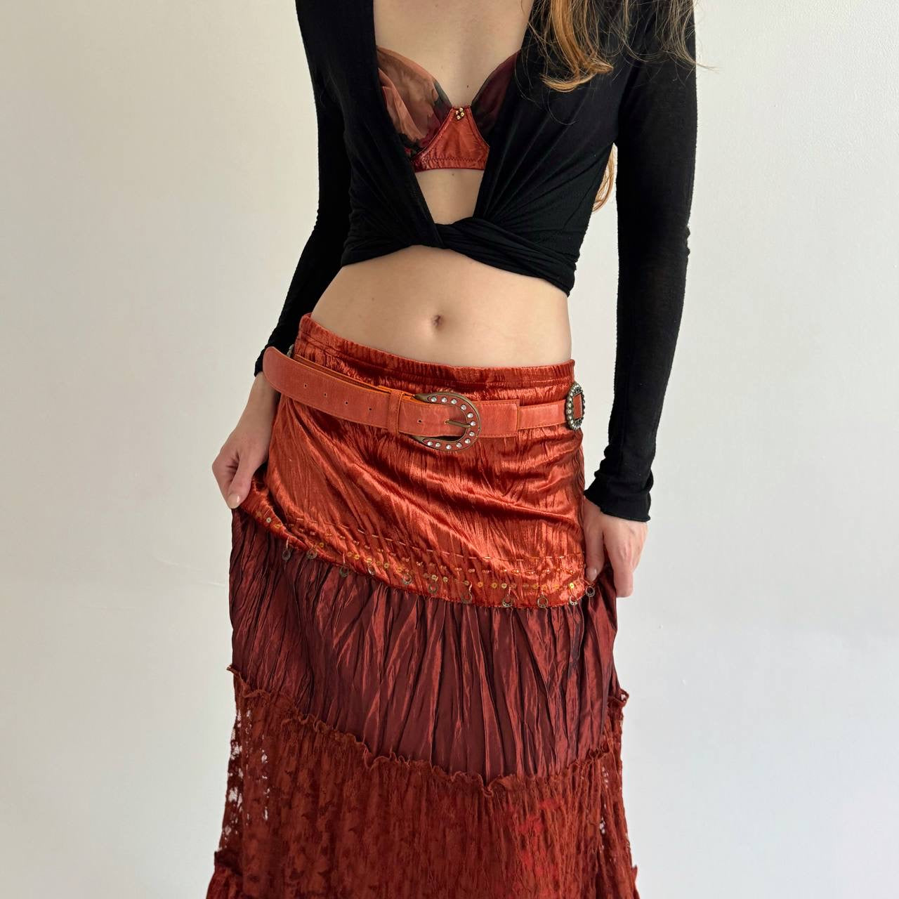 Vintage faux leather belt with metal details