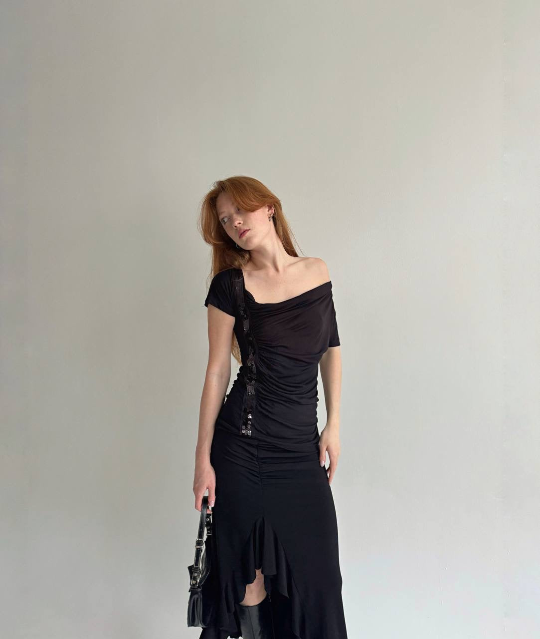 Y2K viscose asymmetrical elastic blouse