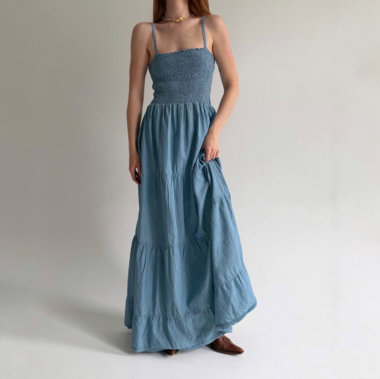 Y2k cotton long ruched sundress