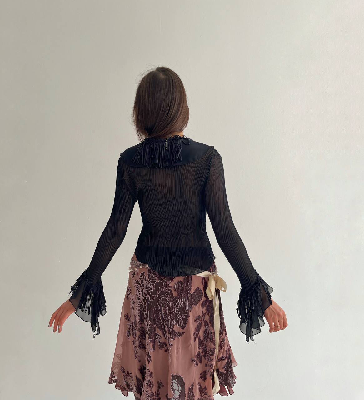 Vintage black ruffled blouse
