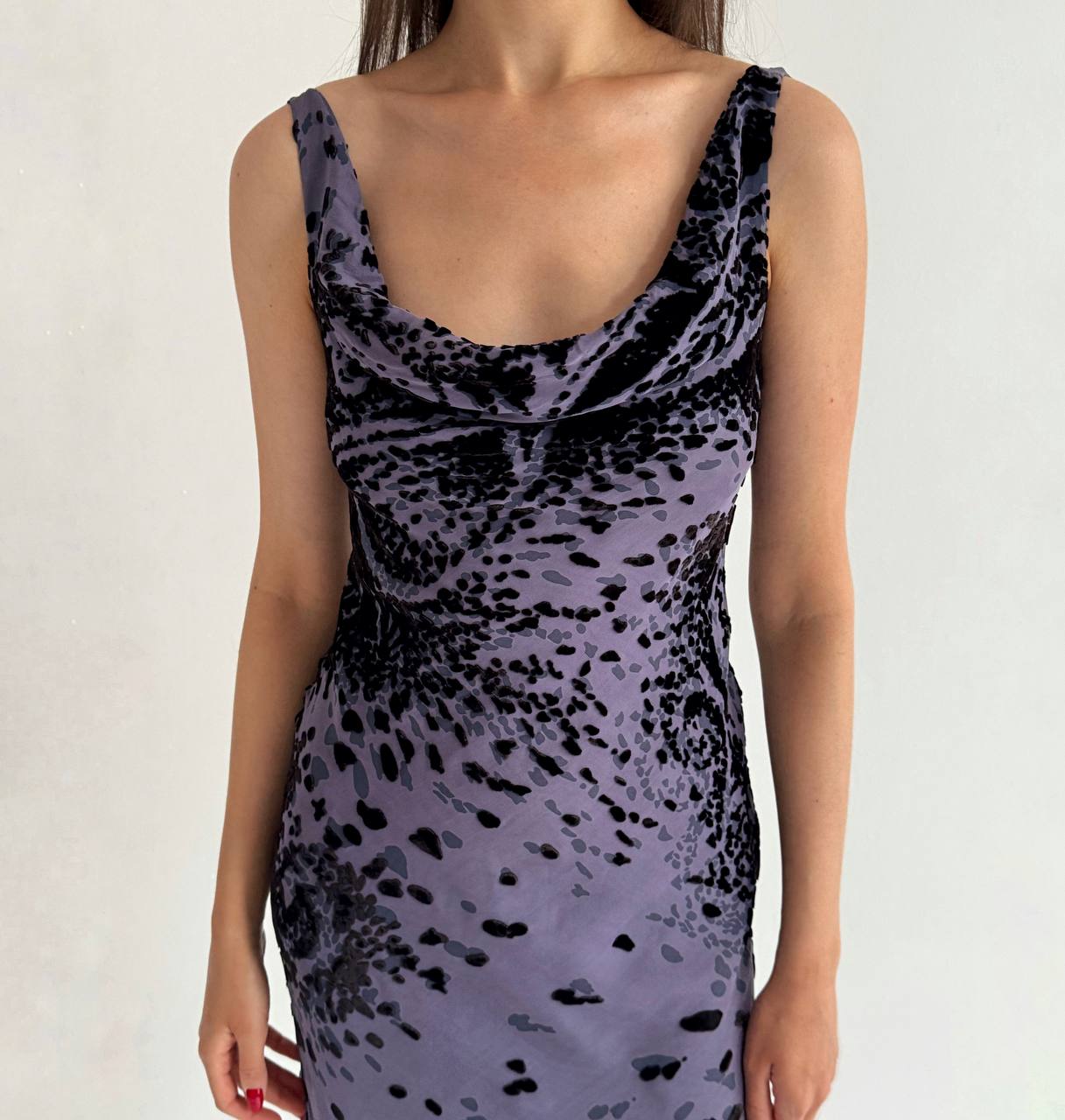 Vintage pure silk purple velvet print dress