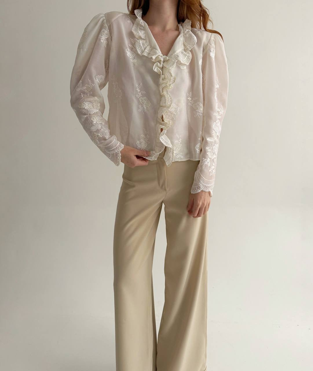 Vintage cream blouse with ruffles
