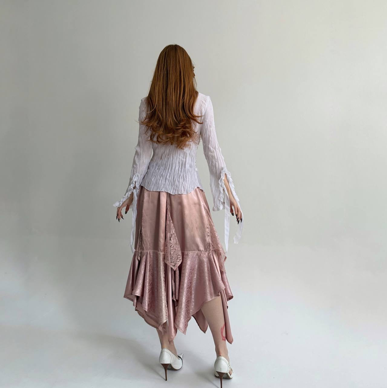 Vintage viscose asymmetrical skirt with lace