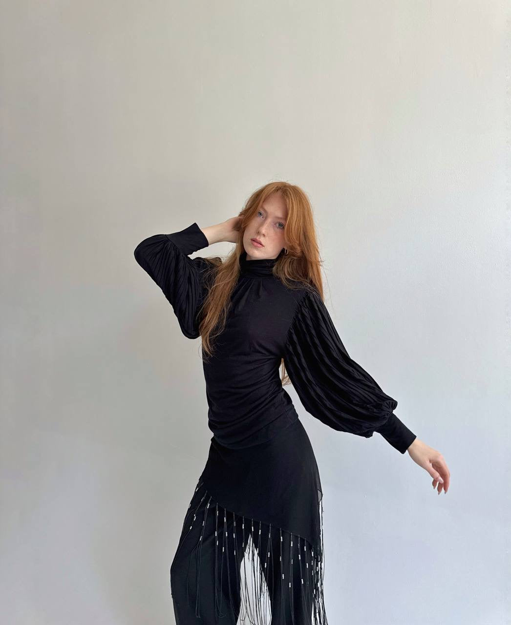Vintage black blouse with balloon sleeves
