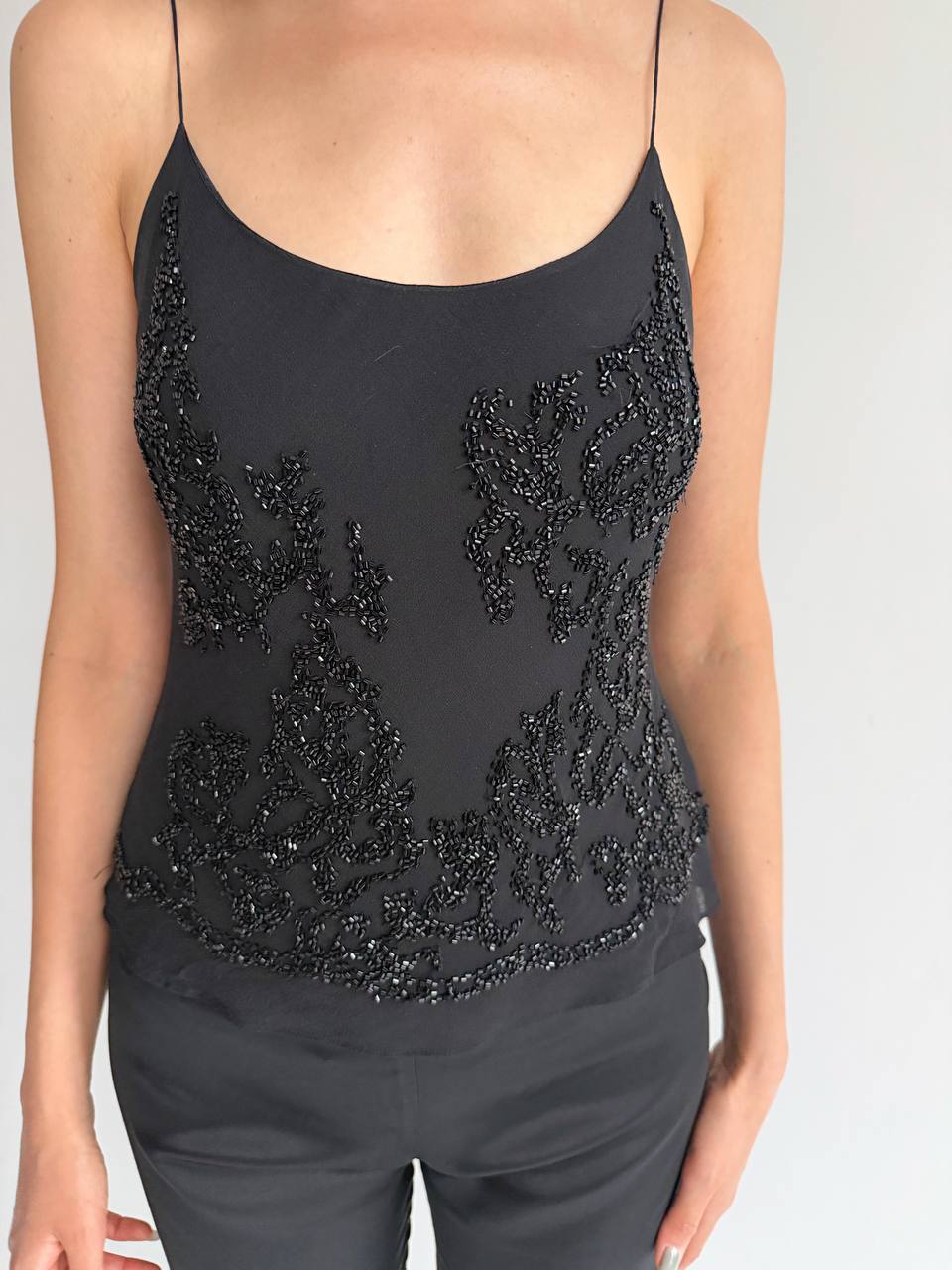 Vintage pure silk beaded top