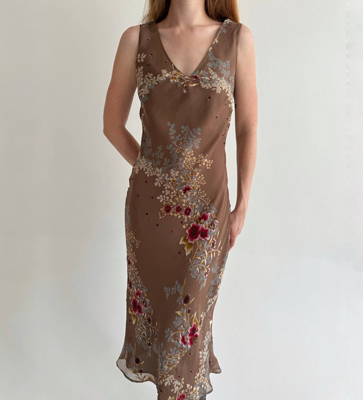 Y2K dress with flower print and beads