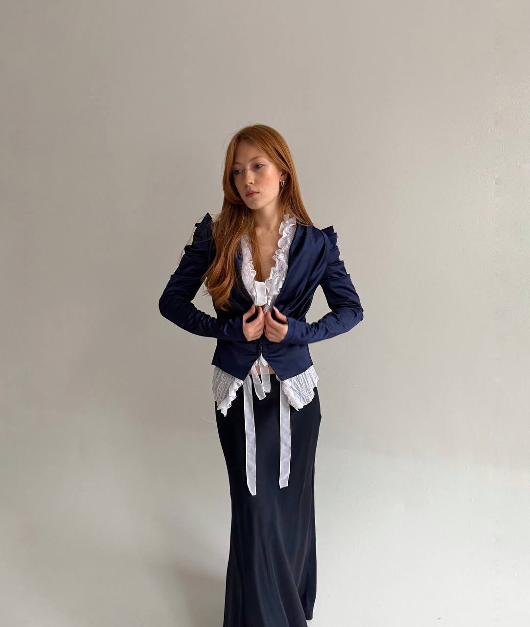 Vintage satin jacket with sharp shoulders