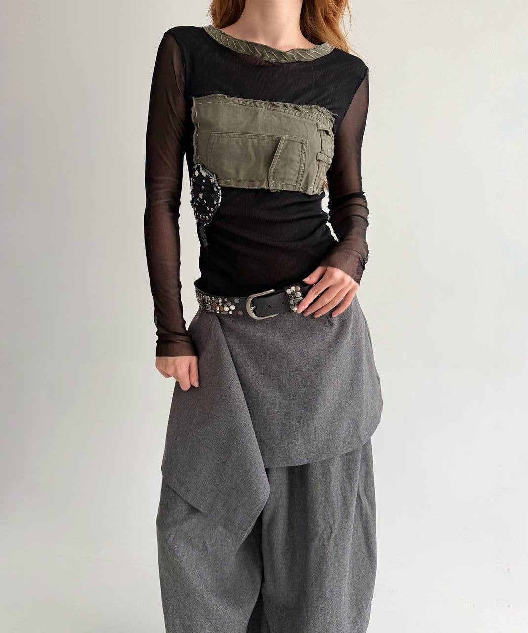 Vintage black mesh long sleeve top