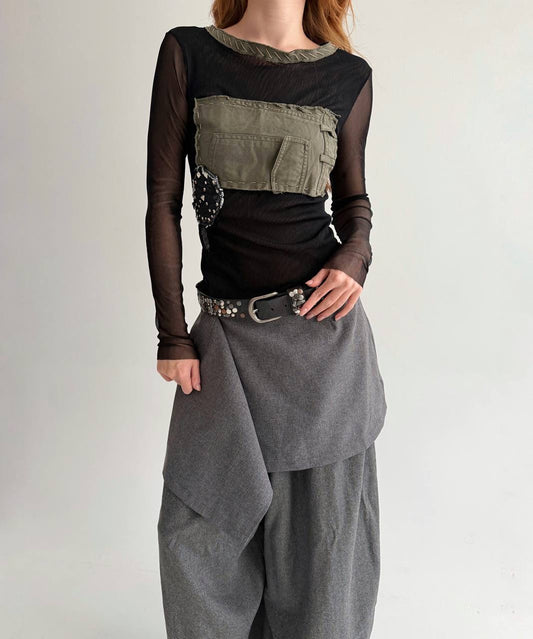 Vintage black mesh long sleeve top