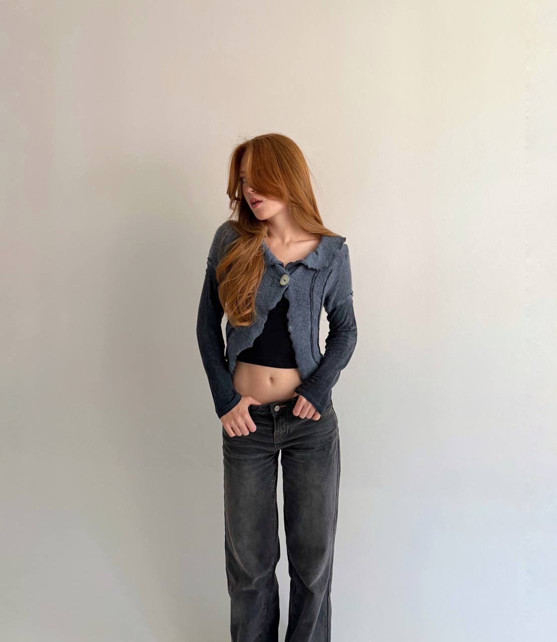 Vintage knitted blue cardigan