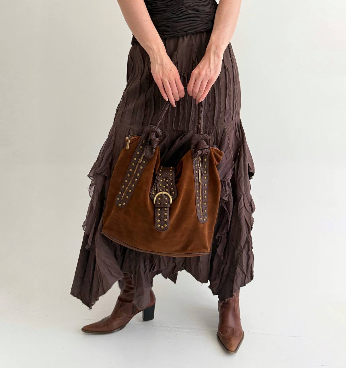 Vintage brown faux suede shoulder bag