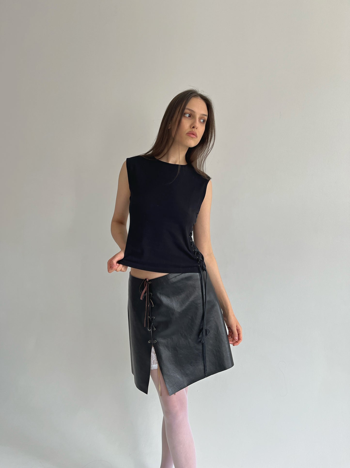 Vintage Gianfranco Ferre black top with lace up side