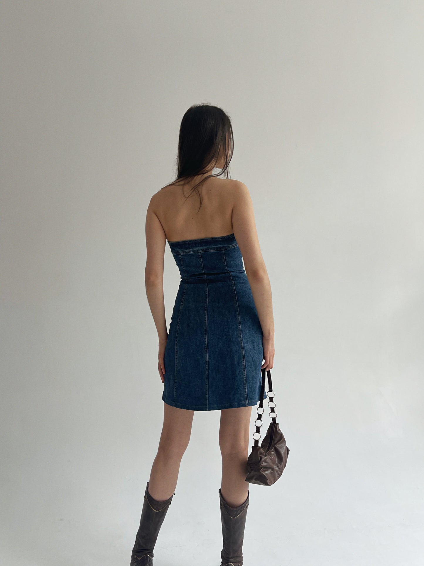 Y2K denim mini strapless dress