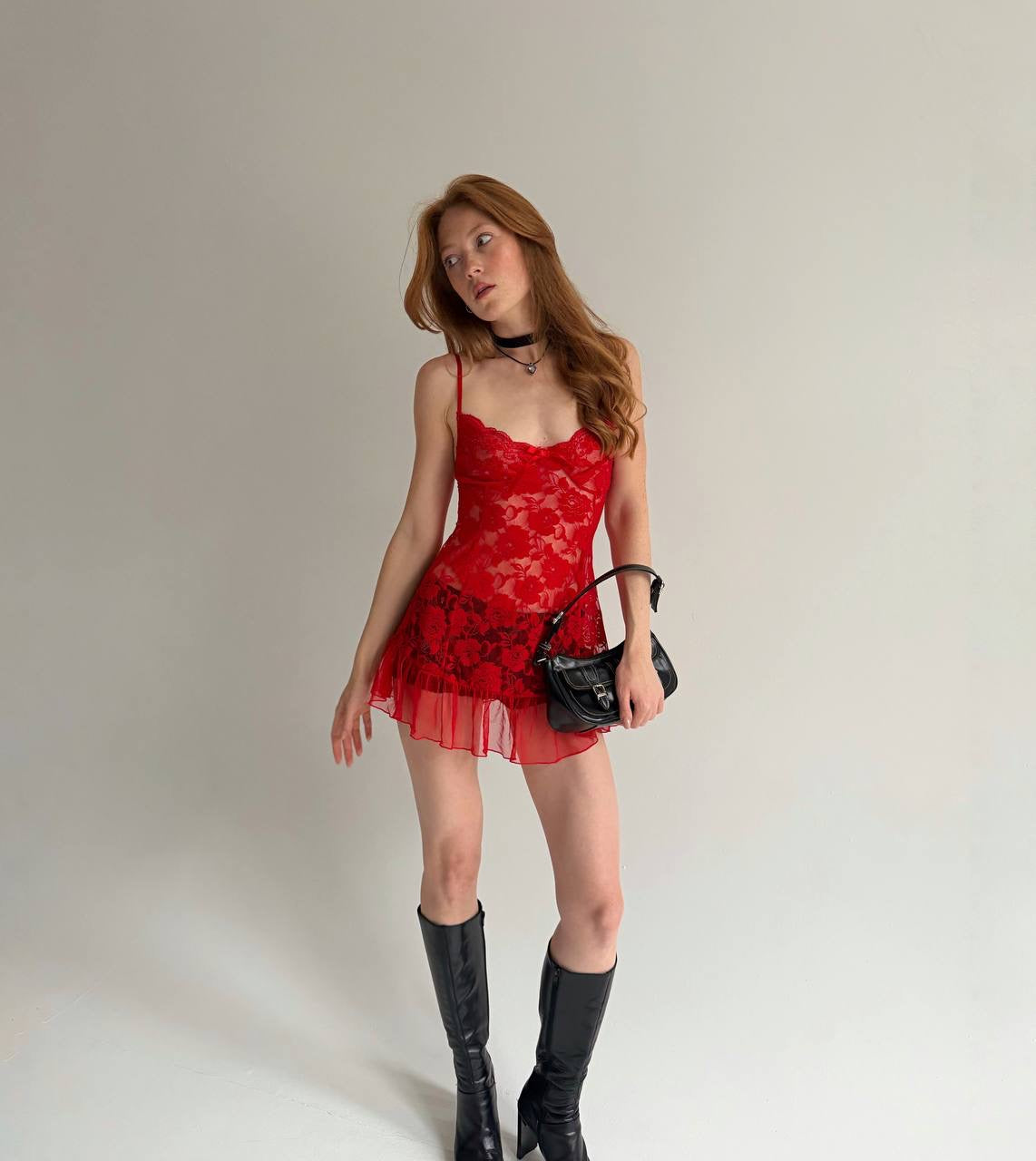 Vintage 80% cotton red lace mini dress