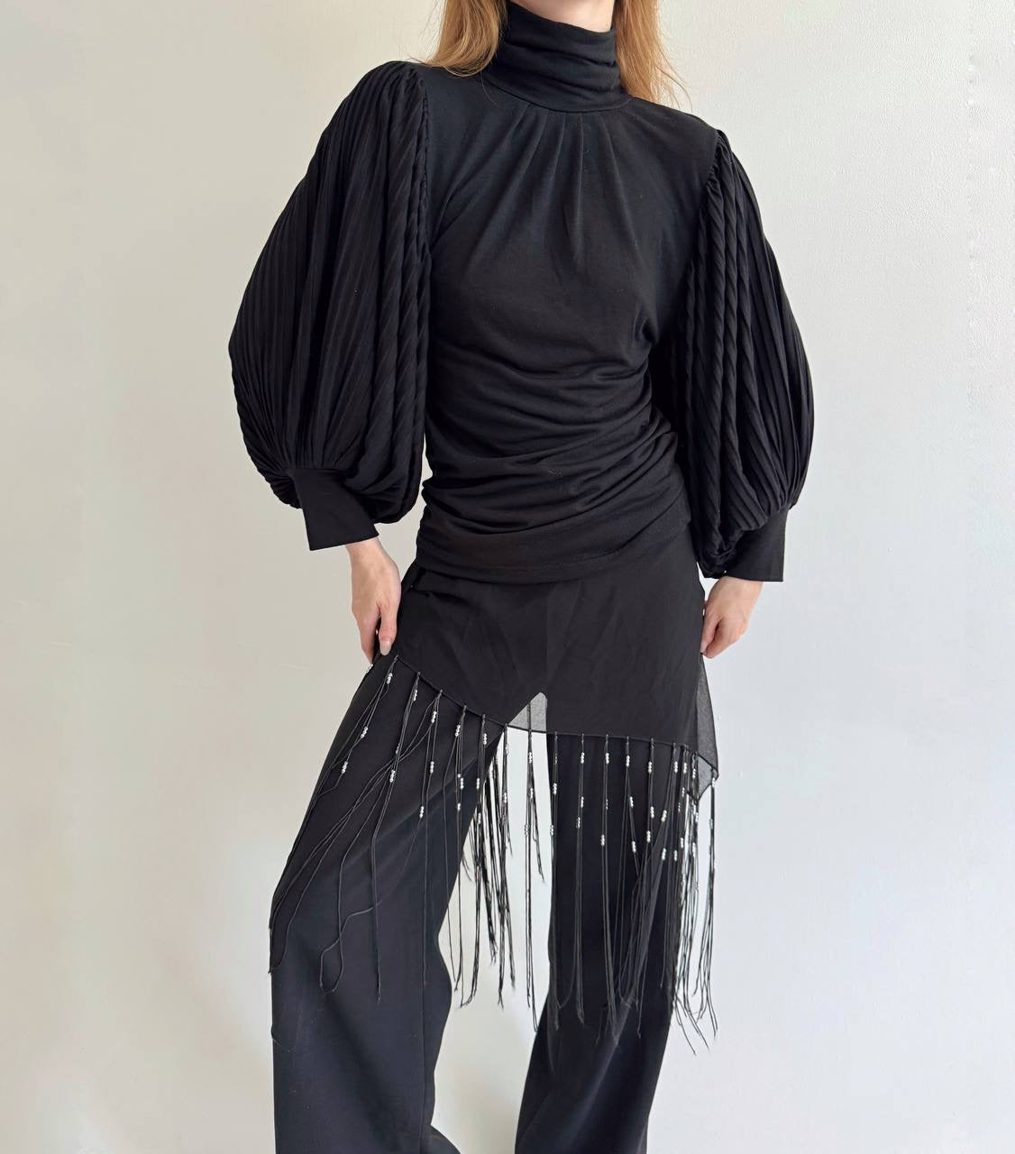 Vintage black blouse with balloon sleeves