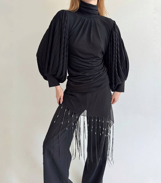 Vintage black blouse with balloon sleeves