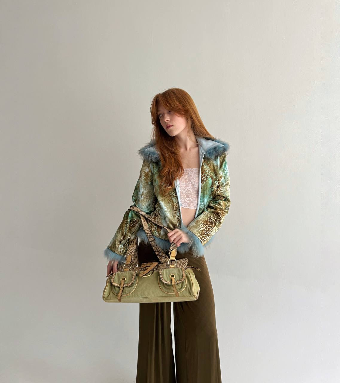 Vintage baby blue satin jacket with mixed faux