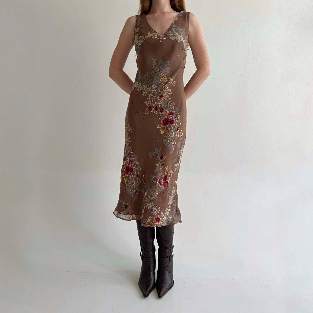 Y2K dress with flower print and beads