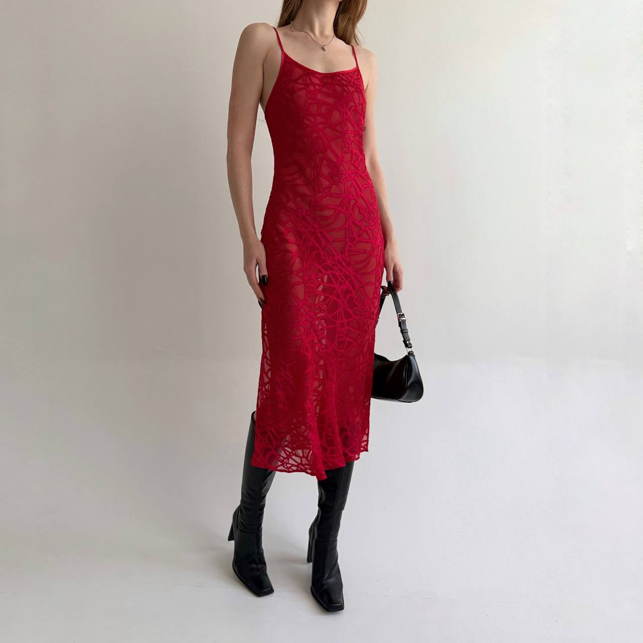 Vintage 60% silk 40% viscose red transparent dress