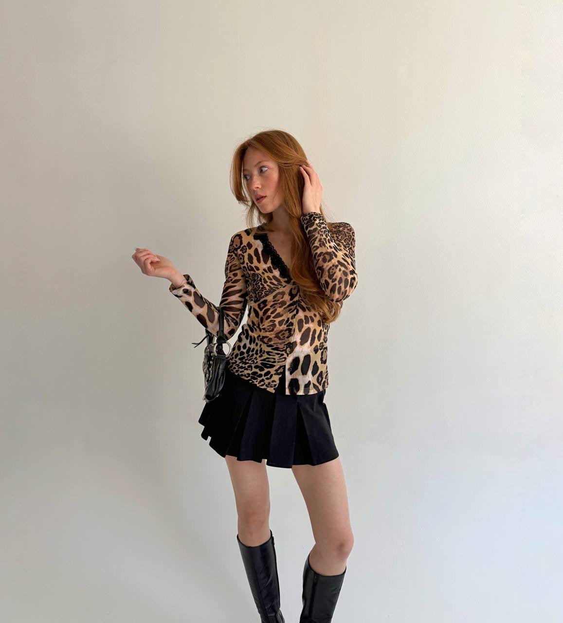 Vintage leopard print mesh blouse