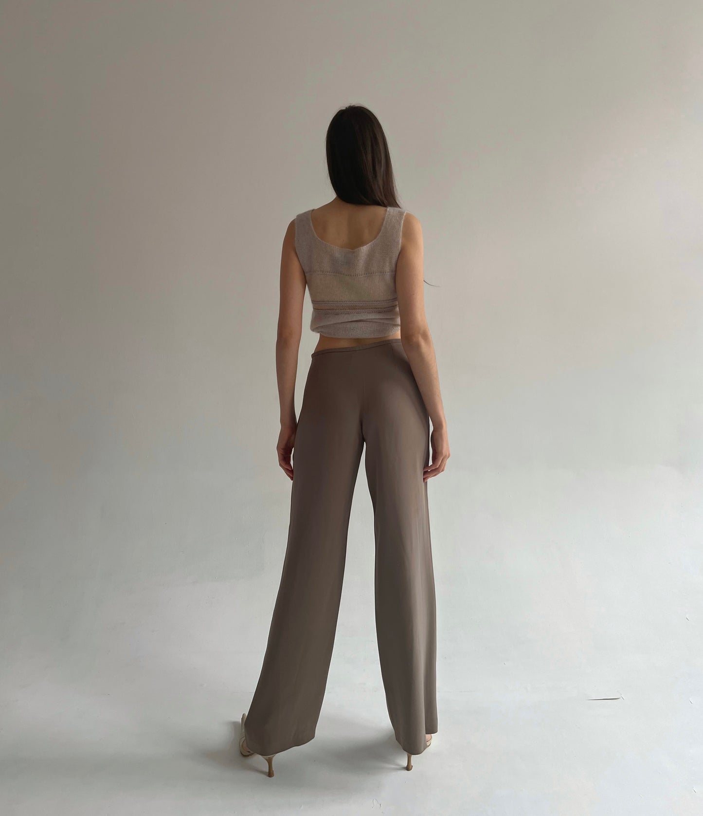 Armani Collezioni taupe silk and acetate long pants