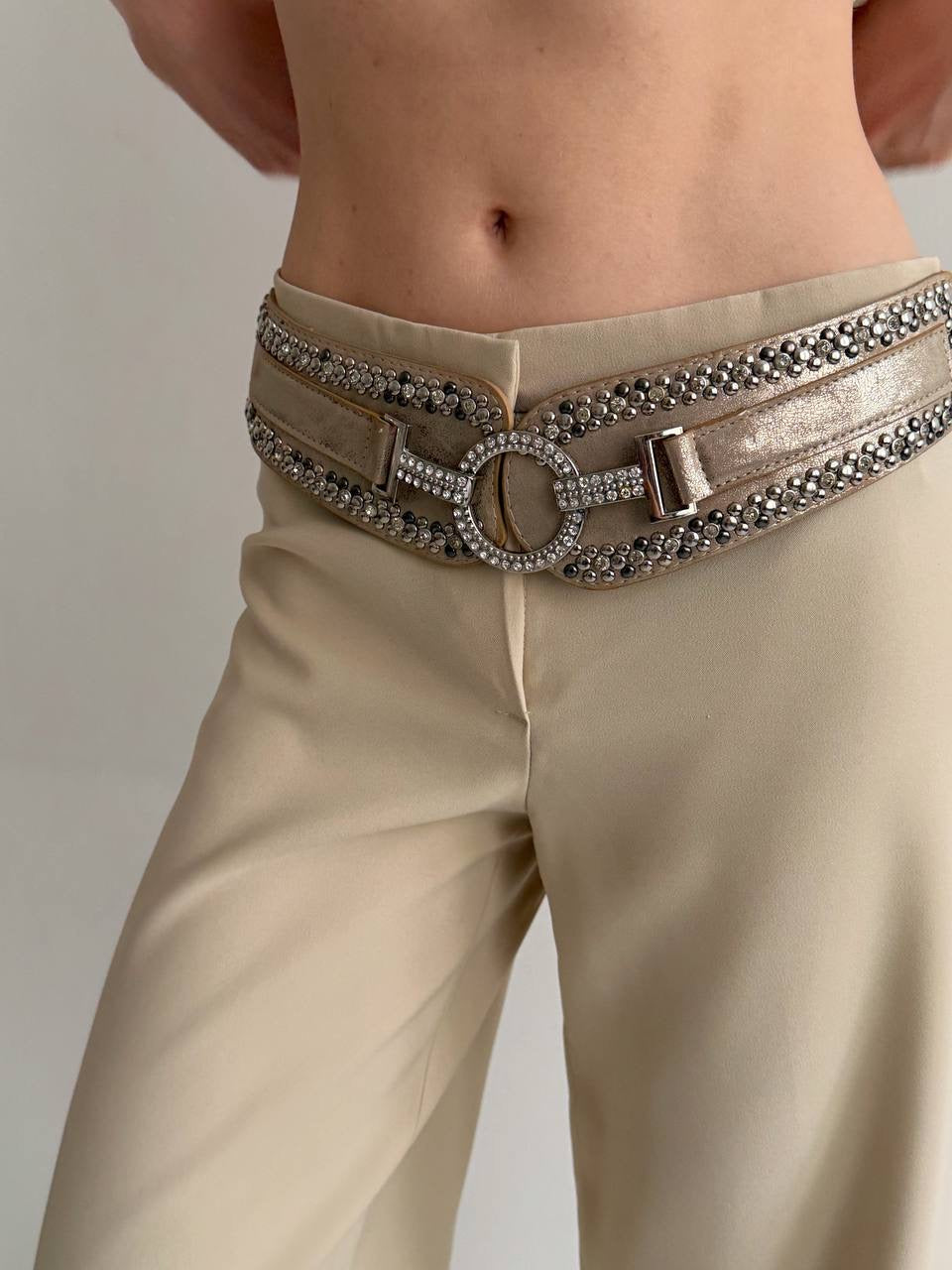 Y2K metallic rose gold studded belt