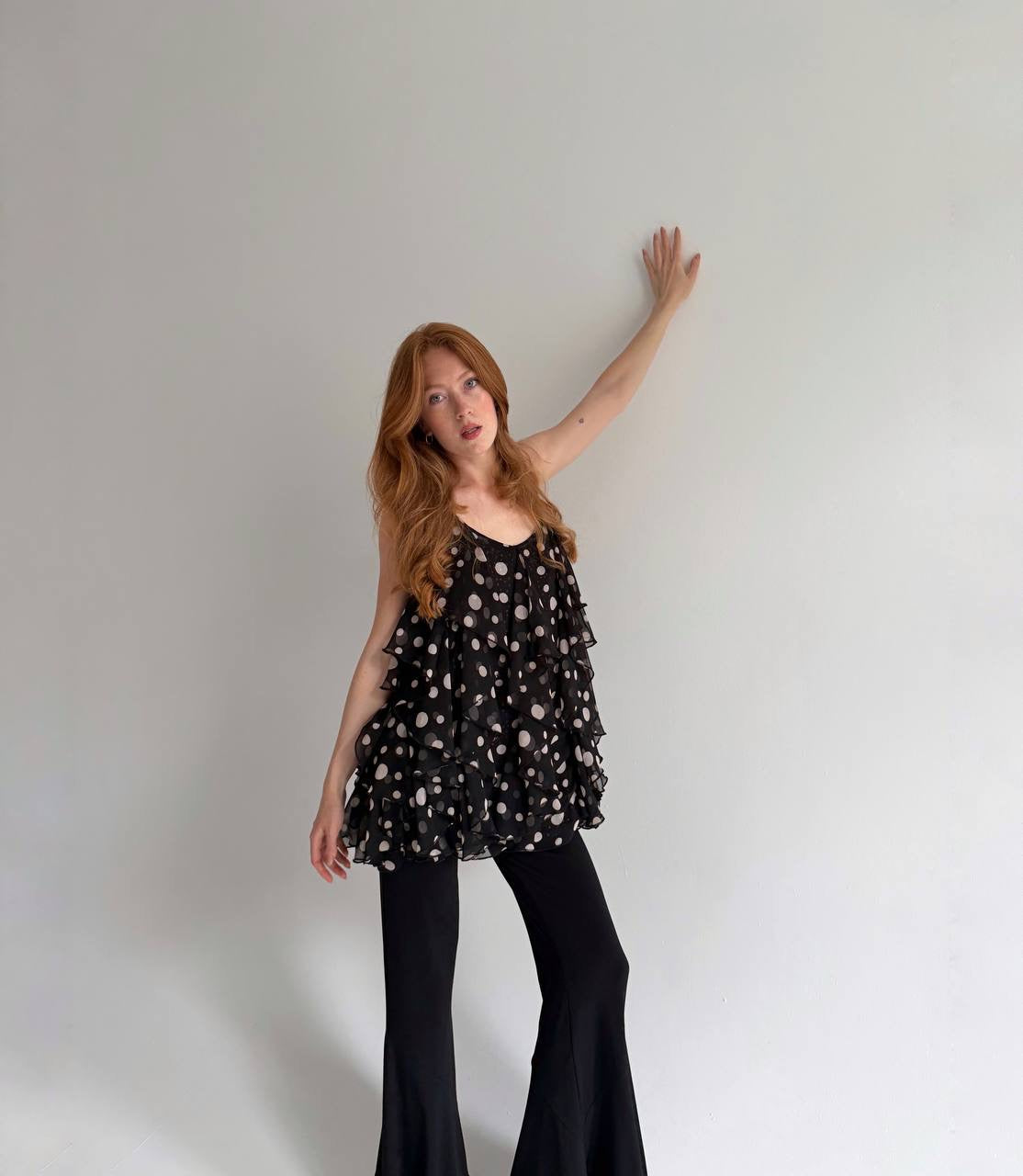 Vintage ruffled polka top cami top
