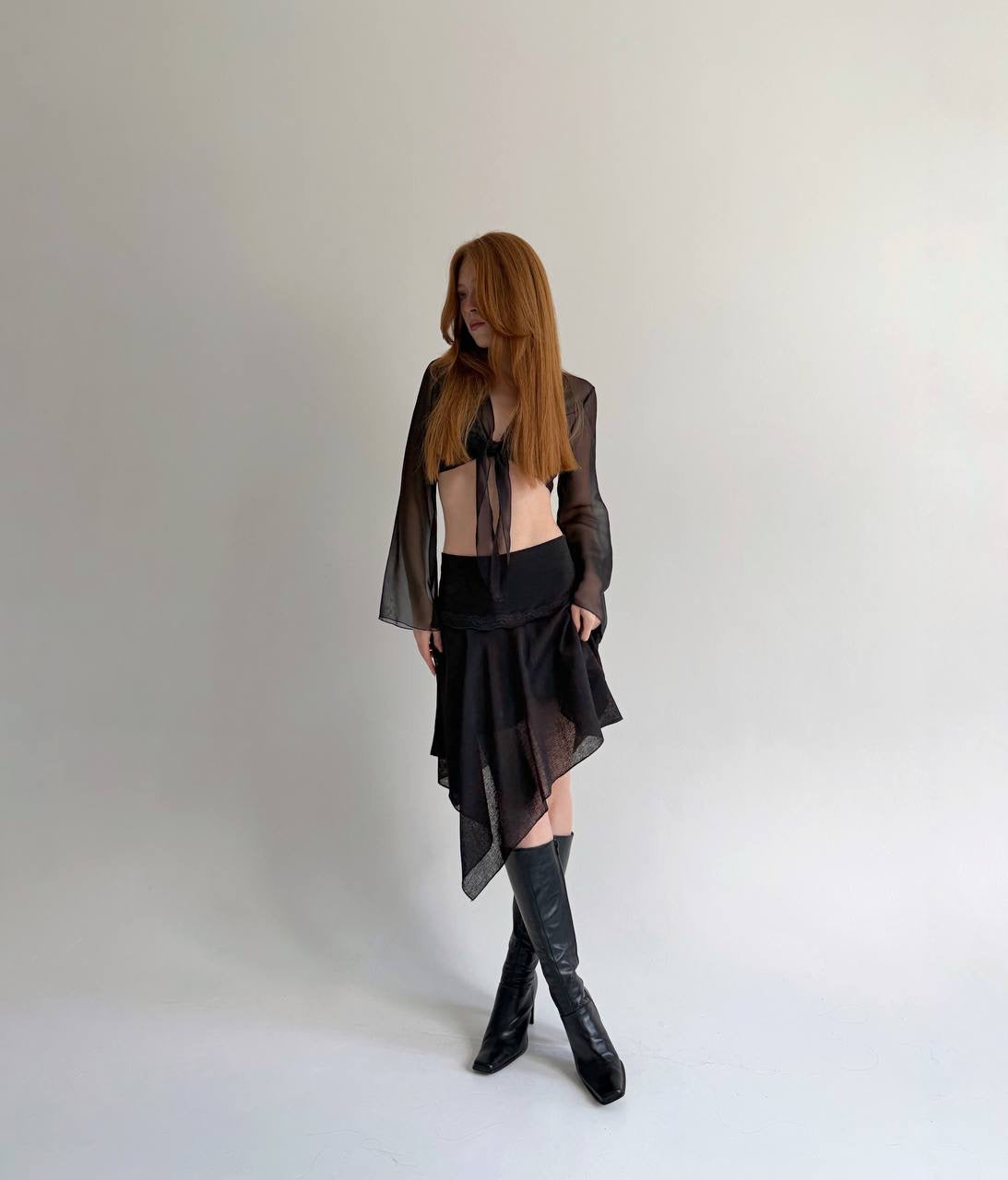 Y2K asymmetrical black midi skirt
