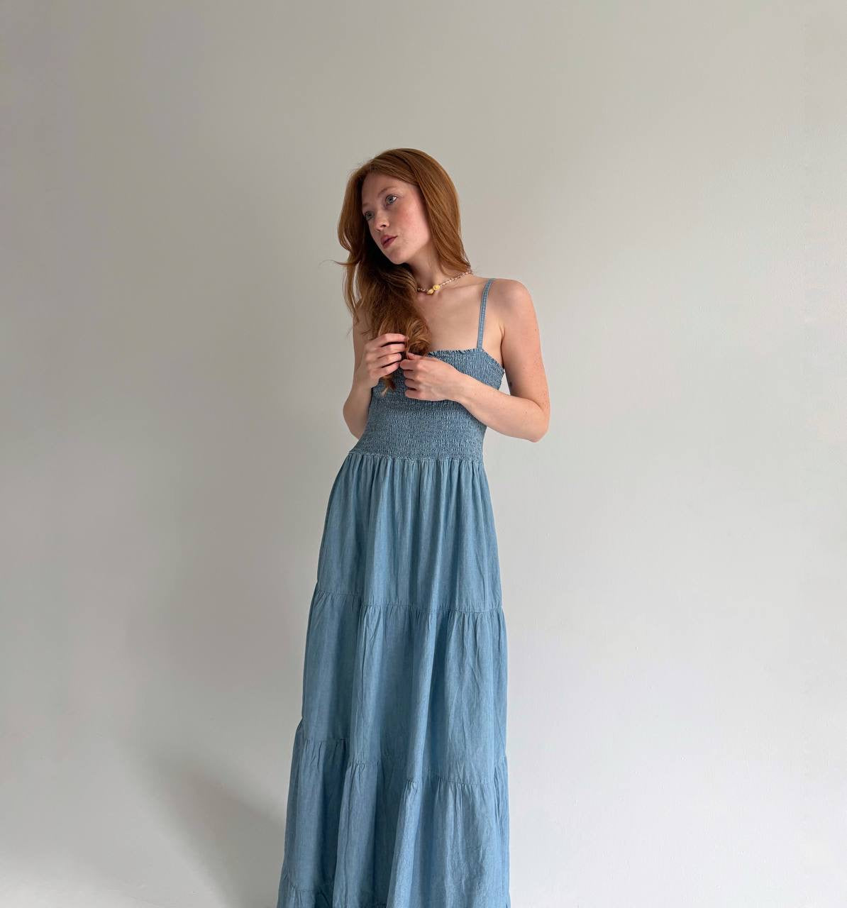 Y2k cotton long ruched sundress