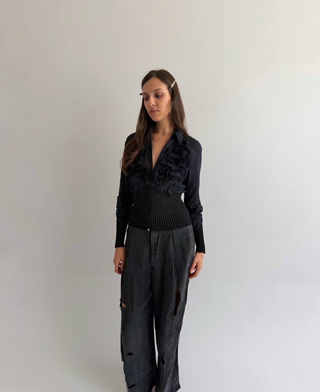 Vintage Anne Fontaine cotton zip blouse