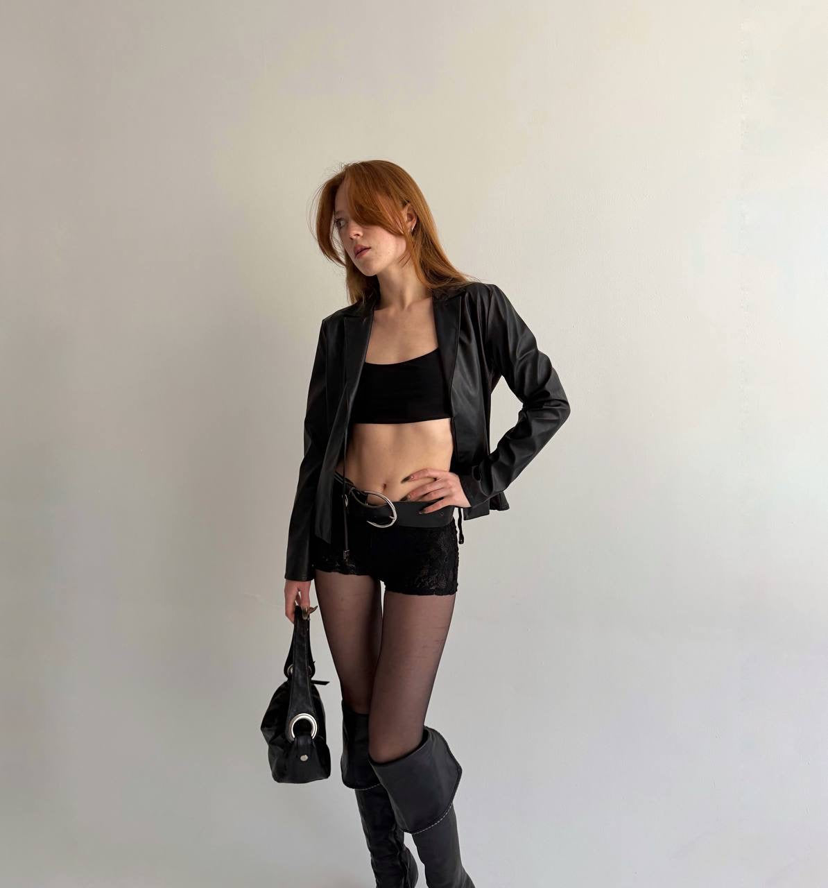 Vintage black faux leather blazer