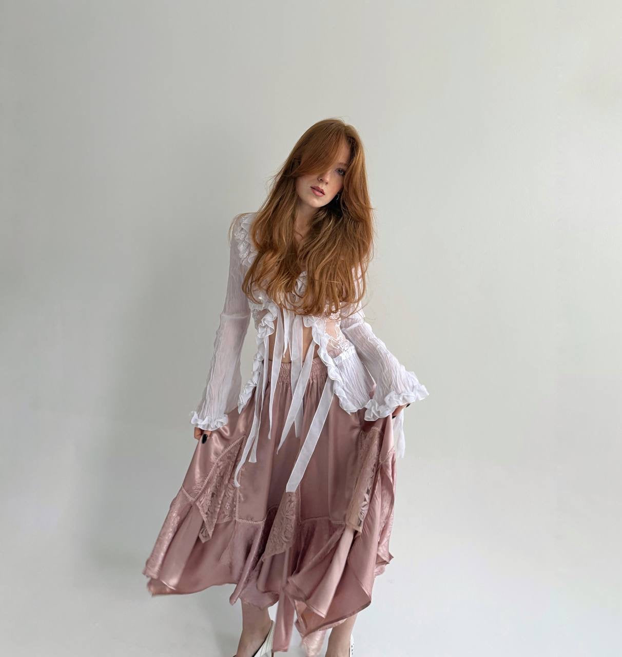 Vintage viscose asymmetrical skirt with lace