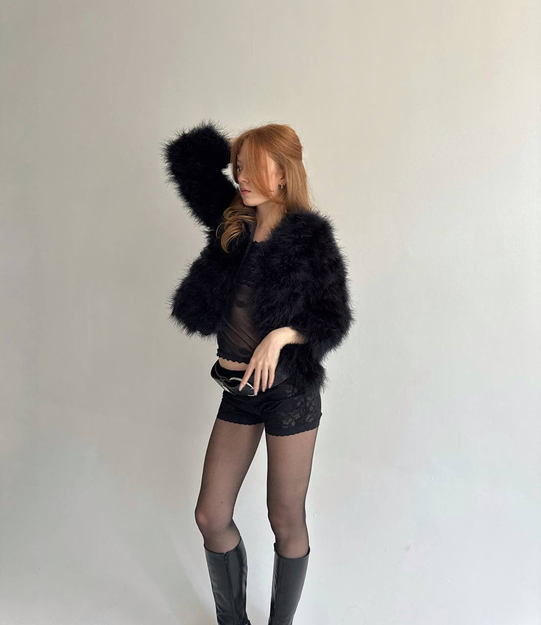 Vintage real feather black chic jacket
