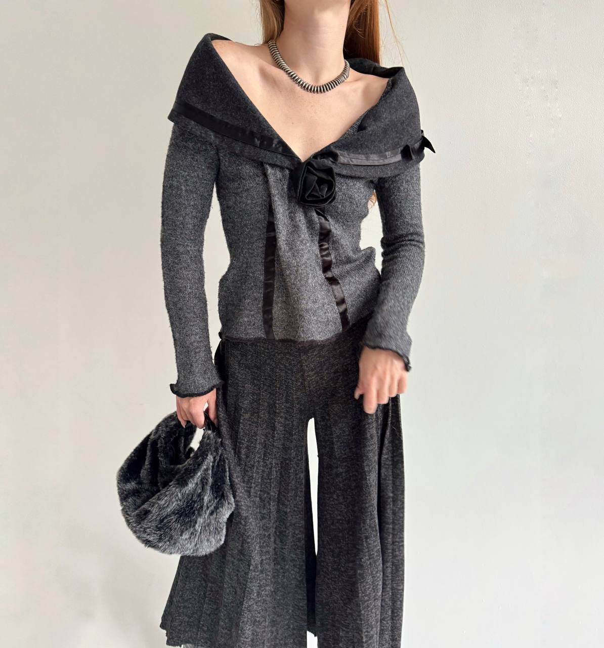 Vintage mohair blend jumper with rose appliqué