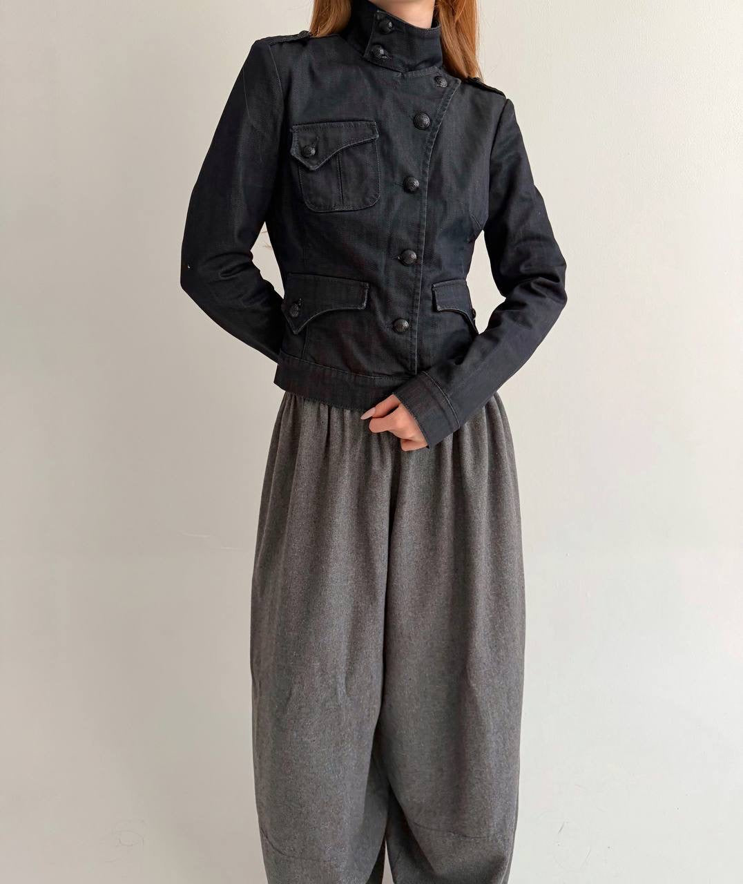 Y2K cotton denim officer jacket