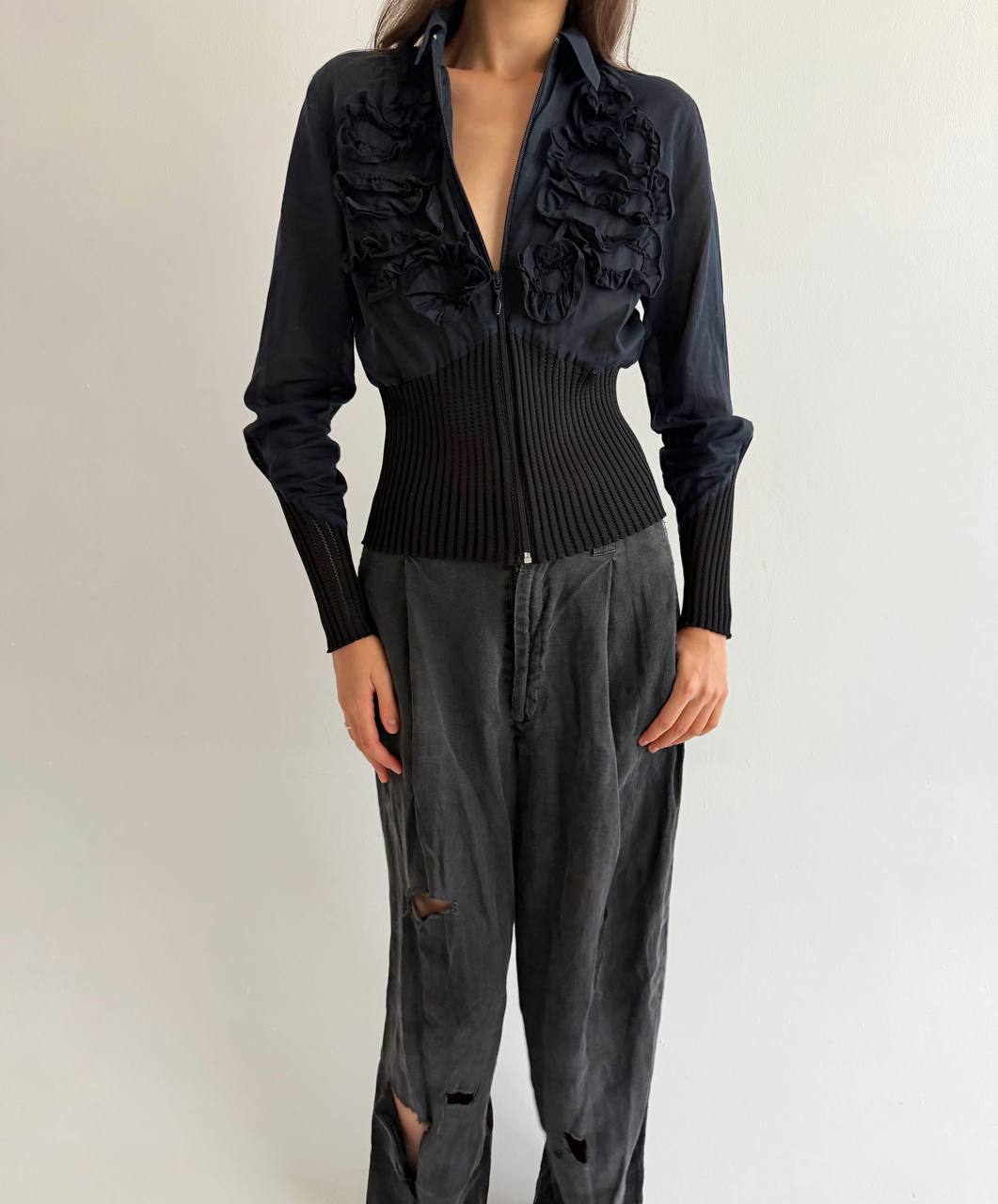 Vintage Anne Fontaine cotton zip blouse