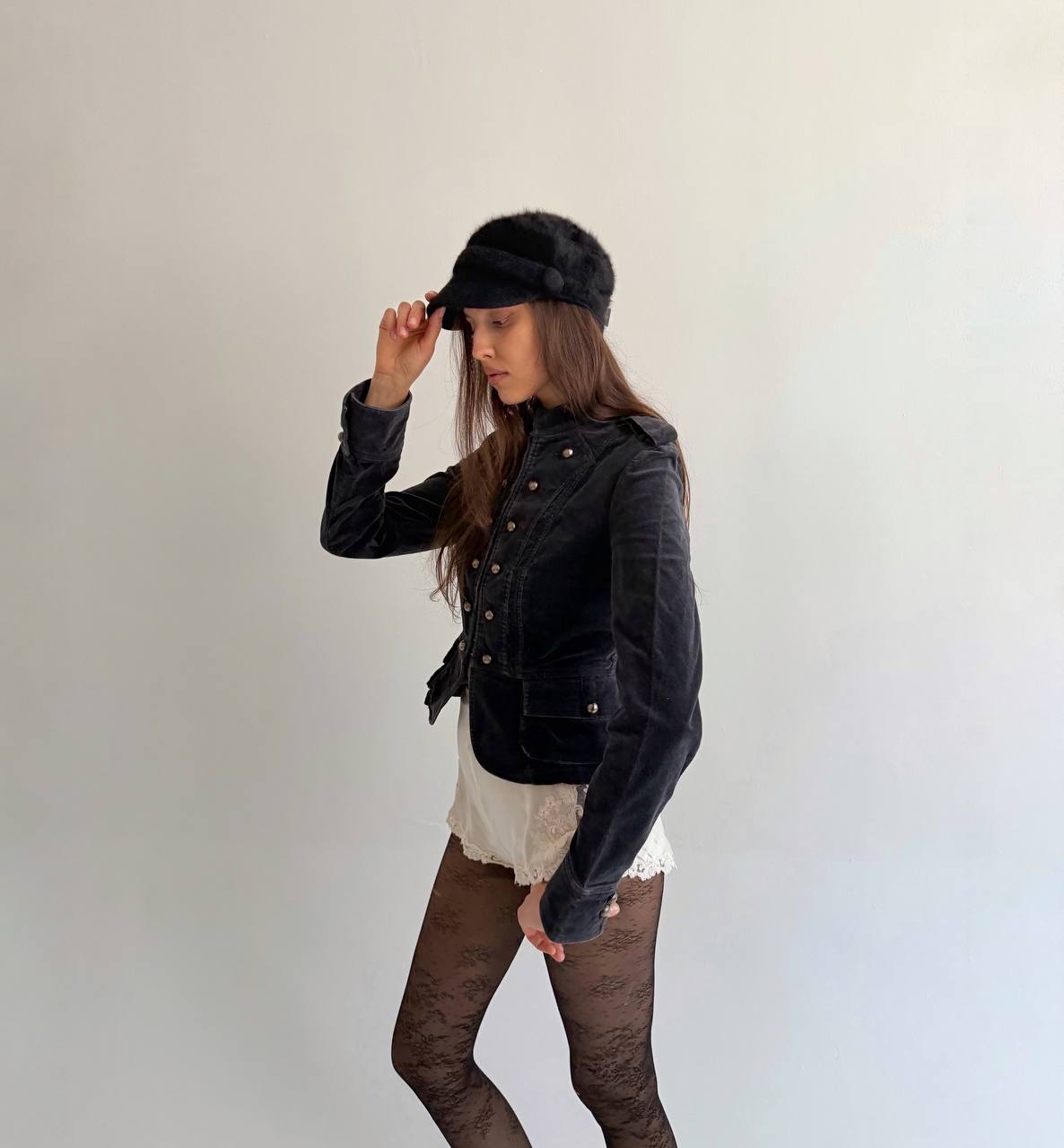 Vintage angora blend biker boy cap