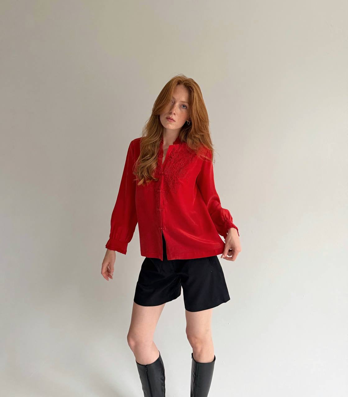 Vintage 100% pure silk red blouse
