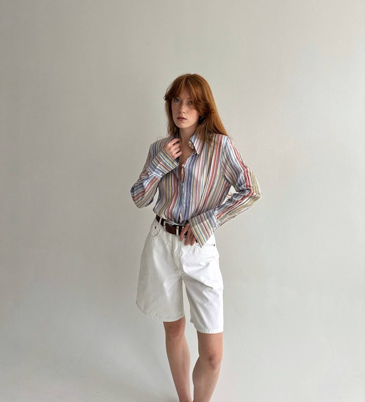 Vintage 100% pure silk striped multicoloured shirt