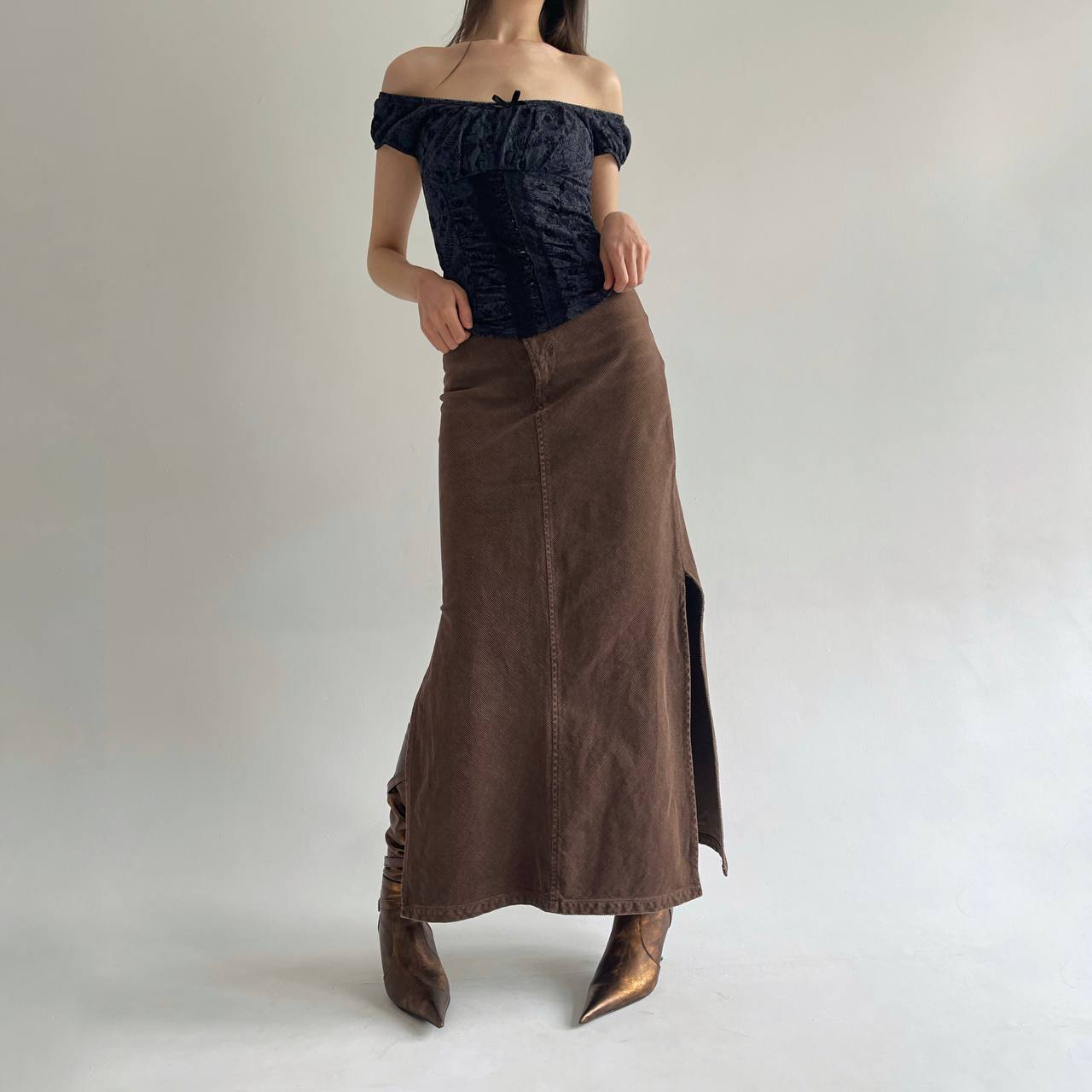 Vintage corduroy brown maxi skirt