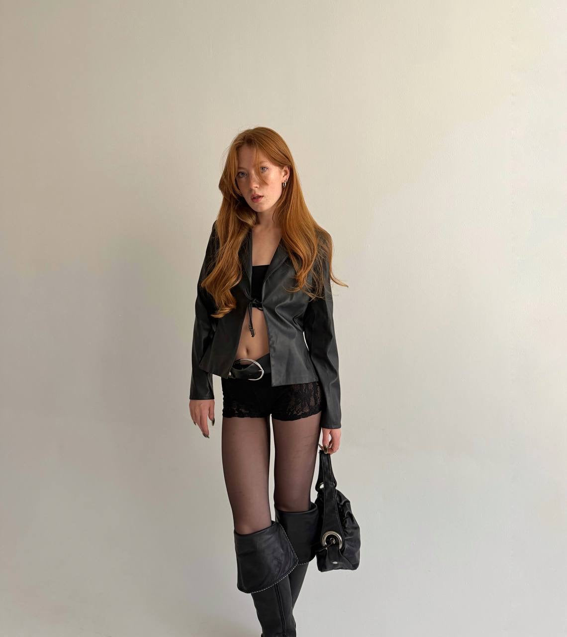 Vintage black faux leather blazer