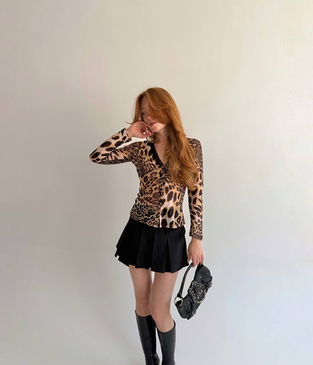 Vintage leopard print mesh blouse