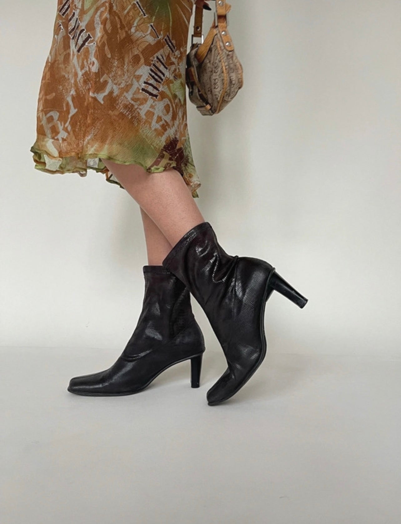 Faux python leather sock boots