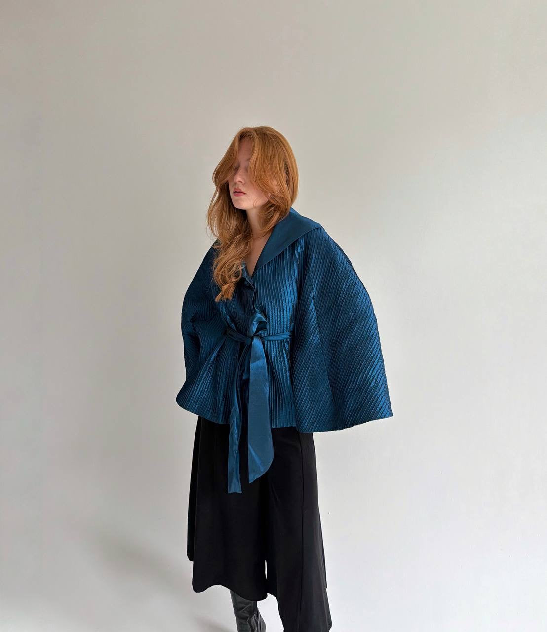 Vintage cerulean blue pleated jacket