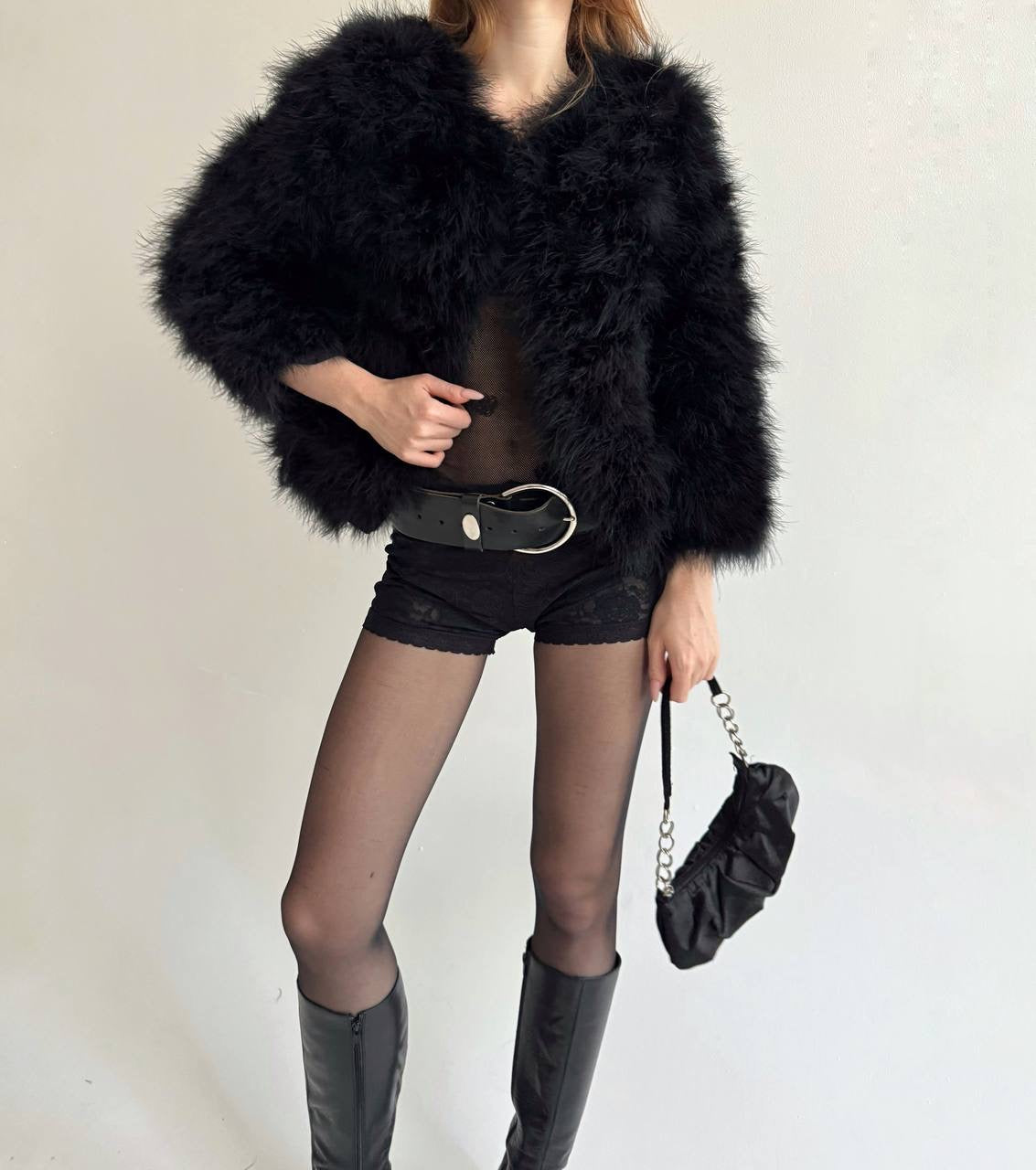Vintage real feather black chic jacket