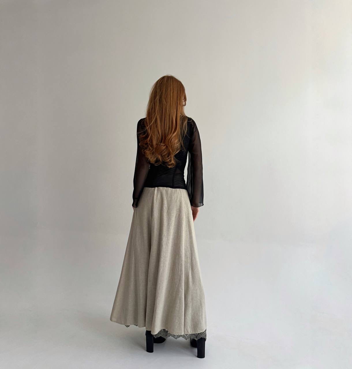 Vintage bavarian 100% linen beige long skirt