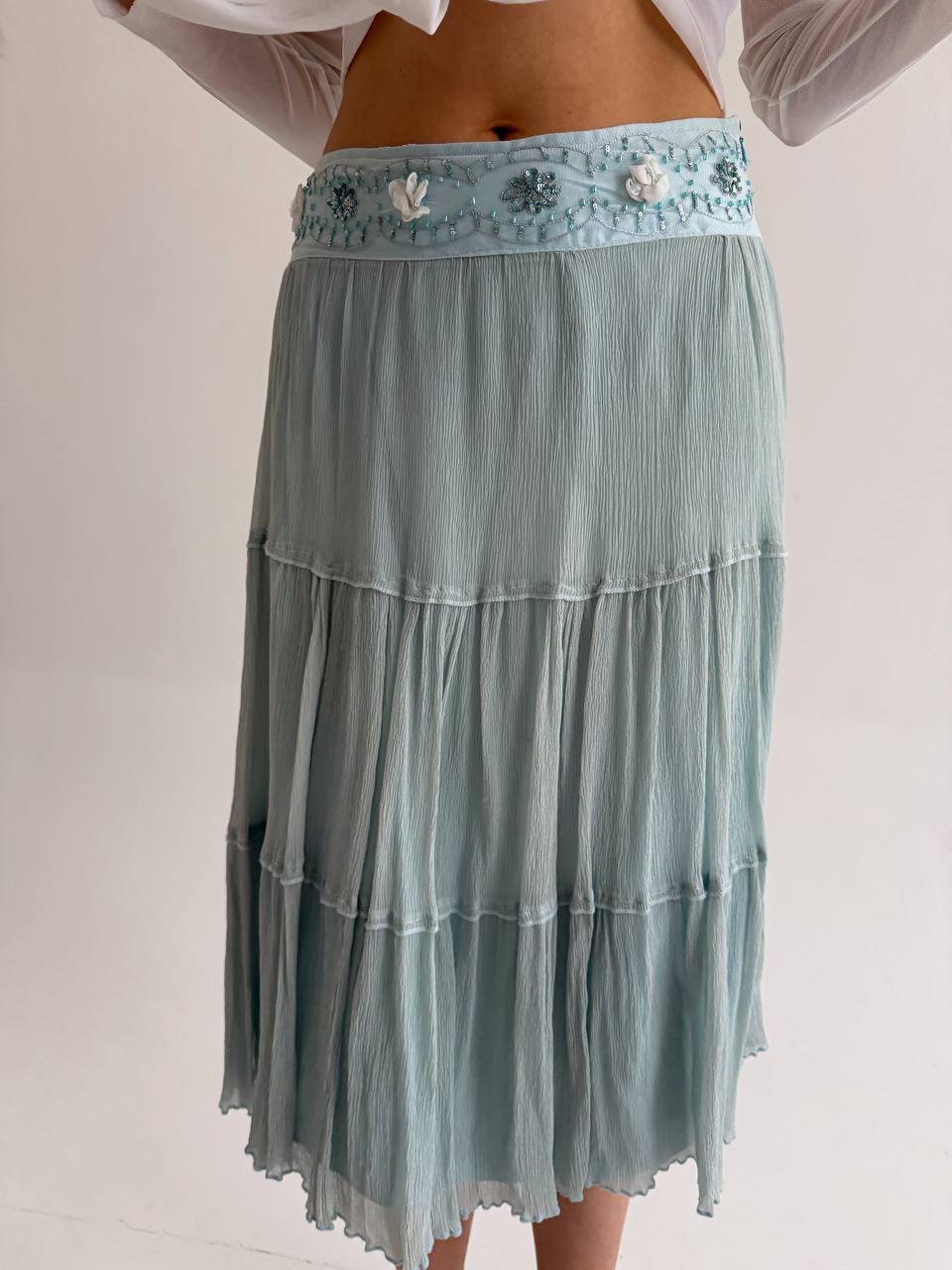 Vintage pure silk blue skirt