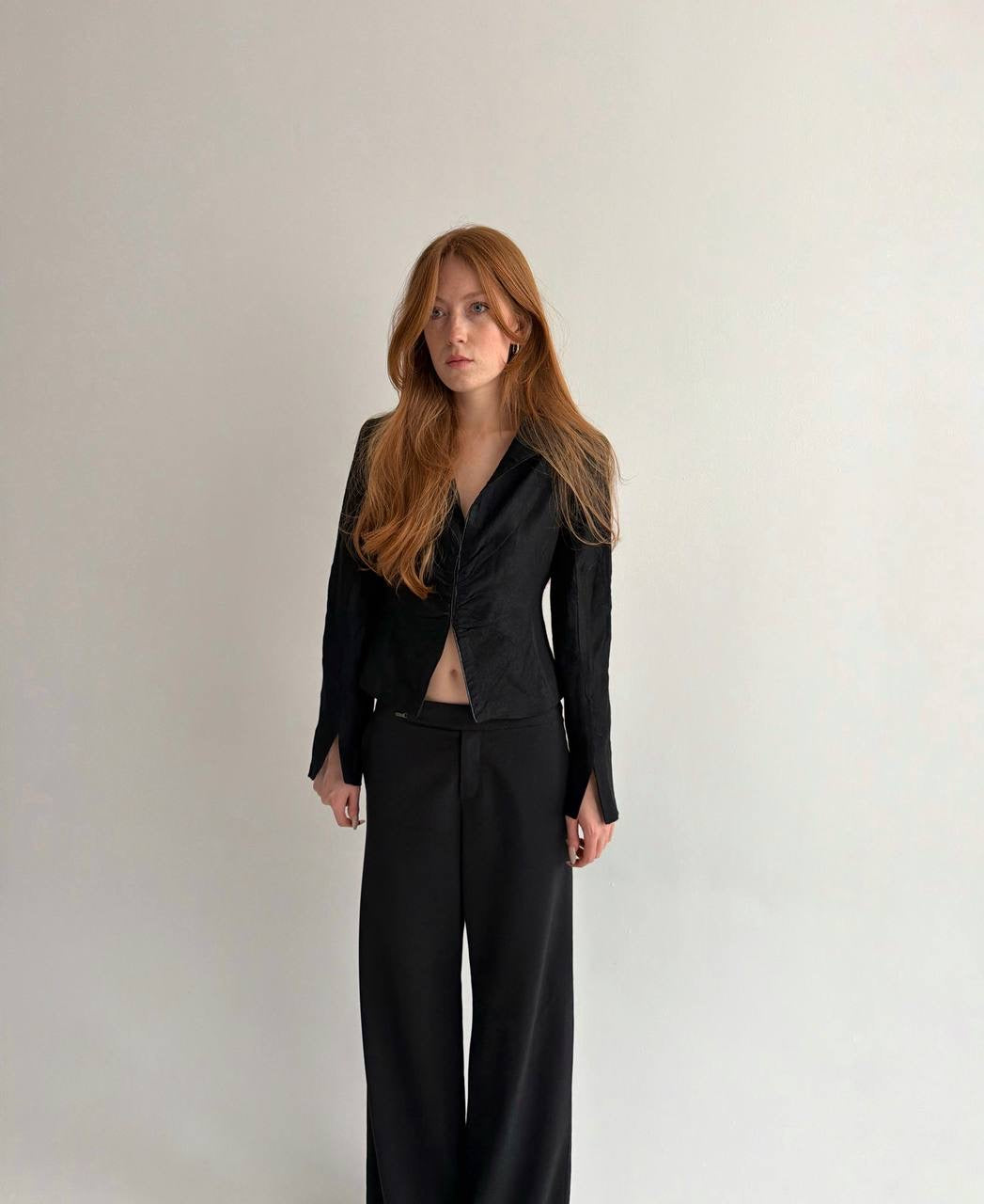 Vintage black blazer with gathered chest detail